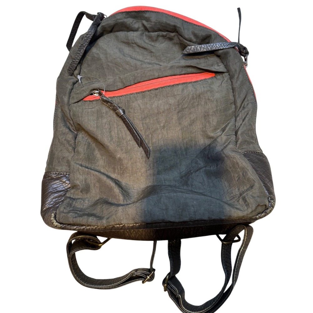 Pistil Hood River Ore Backpack Olive Green Nylon Faux Leather Camo Lining Orange